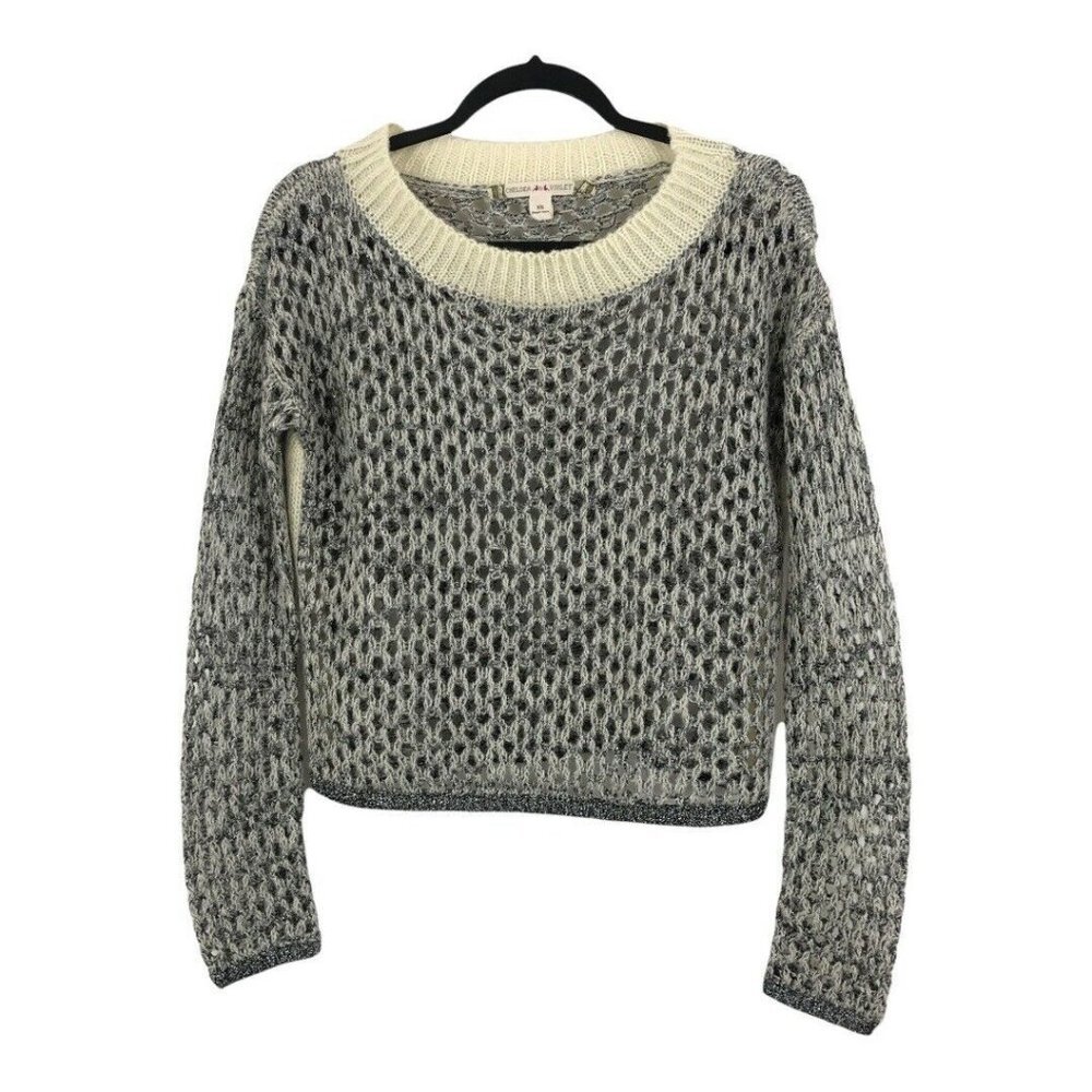 Chelsea & Violet Womens Size XS Open Knit Metallic Pullover Sweater